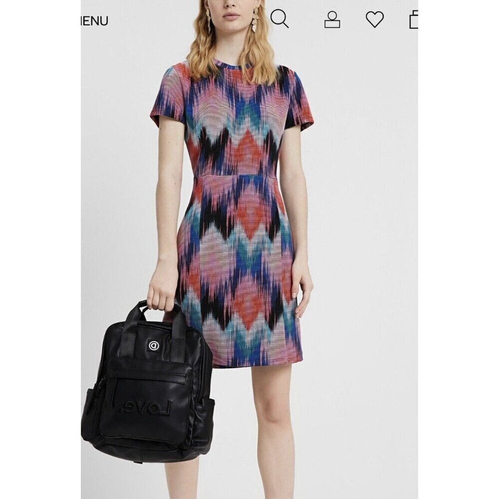 Desigual Multicolor Zigzag-Print Mini Dress - Pink, Blue, Black